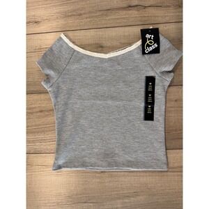 Art Class Waffle Knit Top Girls M 8 Gray Lace Trim Short Sleeve summer